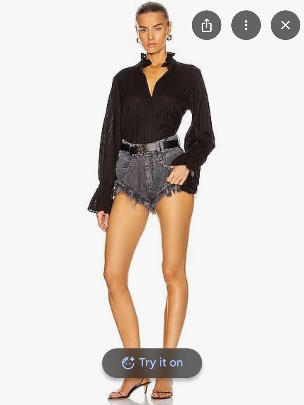 Nili Lotan Black Ruffled V-Neck Long-Sleeve Top